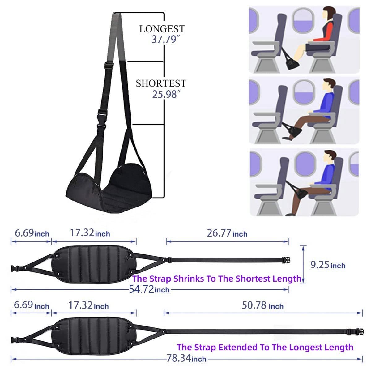 Portable Travel Footrest Flight Carry-On Foot Rest Adjustable Height Foot Rest Travel Accessories Footrests Hammock