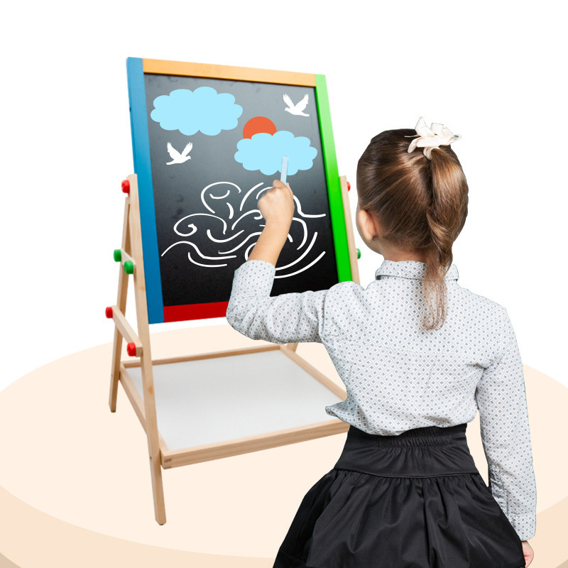 Children 2 In 1 Adjustable Black/White magnetic drawing Board Wooden Easel Kids Drawing Board