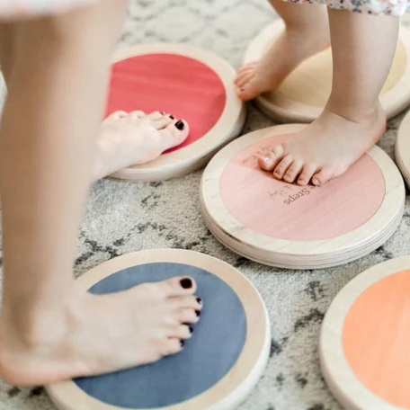 Inside Fun Little Steps  Jump Balance and Play  6 Colorful Hardwood Stepping Stones Montessori toys