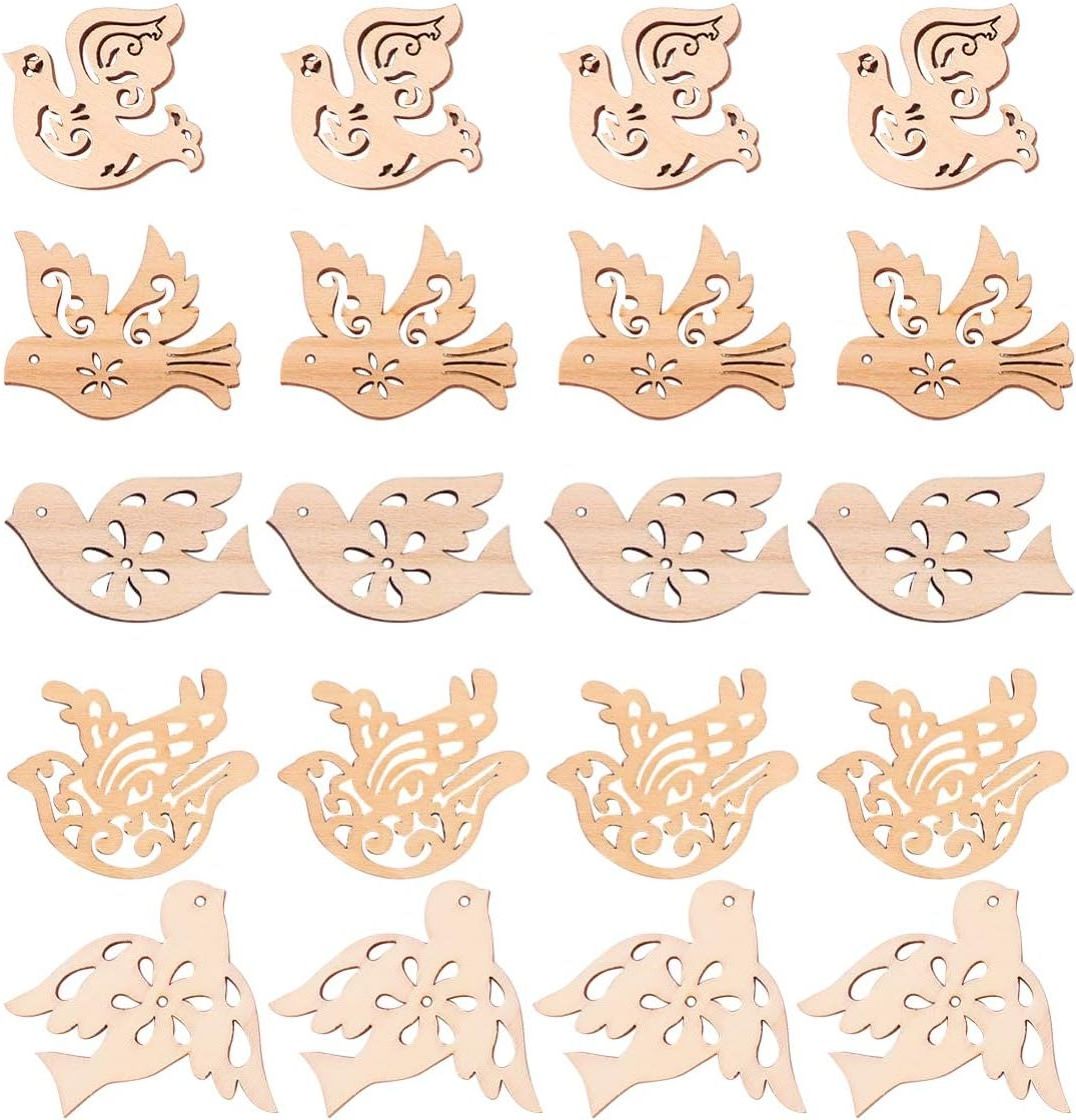 Laser Cut Wood Embellishment Hollow Out Wooden Leaves Bird Shape Ornament Wood Discs Unfinished for Arts Crafts DIY Decoration