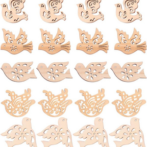 Laser Cut Wood Embellishment Hollow Out Wooden Leaves Bird Shape Ornament Wood Discs Unfinished for Arts Crafts DIY Decoration