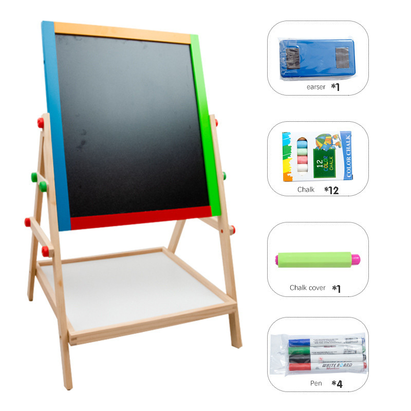 Children 2 In 1 Adjustable Black/White magnetic drawing Board Wooden Easel Kids Drawing Board