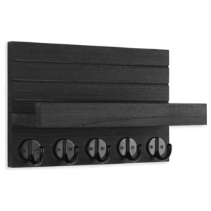 Paulownia Wood Key Holder for Wall, Decorative Key and Mail Holder with Shelf Has Large Hooks for Bags, Coats, Umbrella