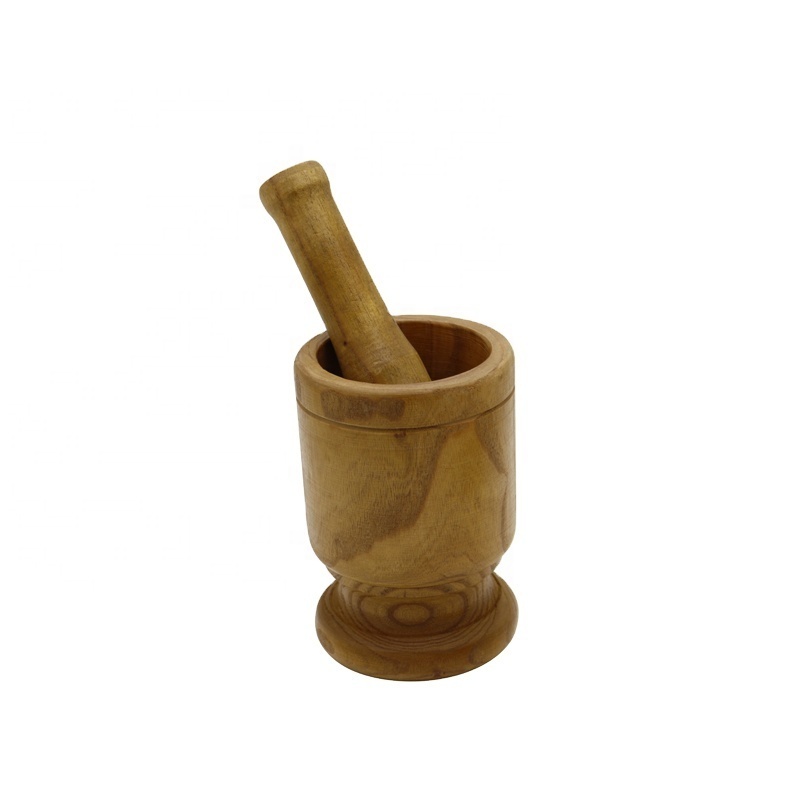 Custom Logo Kitchen Tools Solid Wood Spices Pestle Press Grinder Bowl Garlic Masher