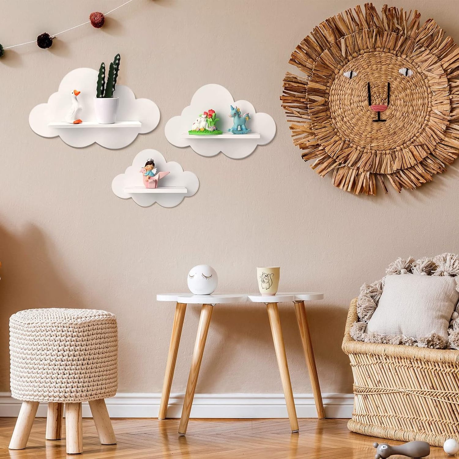 Wavy Floating Wooden Shelves Cute Cloud Shelves Daisy Flower Plant Wall Shelf Kawaii Danish Room Decor