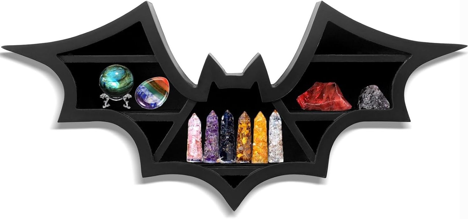 Customized Gothic Bat Shelf Crystal Rack Coffin Shelf-Spooky Floating Shelves Goth Decor Holder-Wooden Gothic Decor for Home