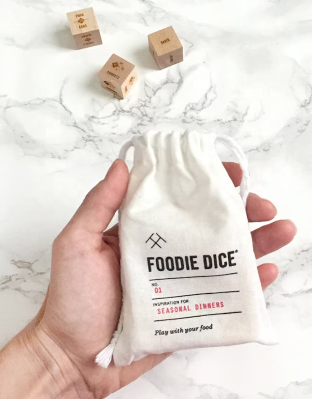 Foodie Dice Seasonal Dinners Pouch  engraved dice for cooking ideas  gift for her gift for dad date night