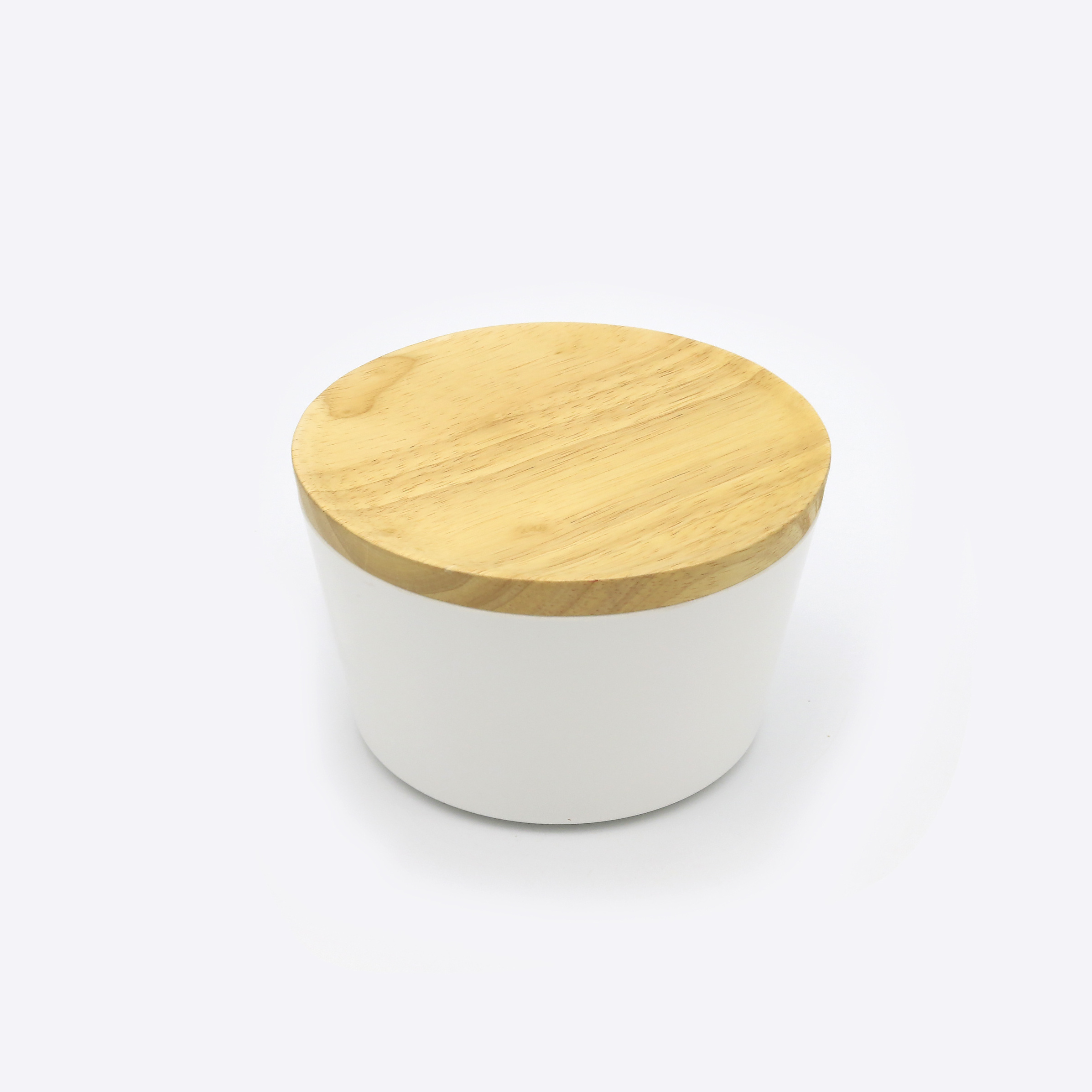 Melamine Butter Container   with Rubber  Wood Lid - Modern Design White Ceramic Cup for Serving Tea, Coffee