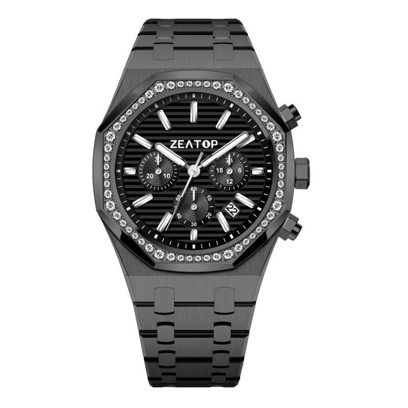 Unique Octagonal Watch Design Chronograph Stainless Steel Date Analog Quartz Watch Business Casual Fashion Wrist Watches for Men