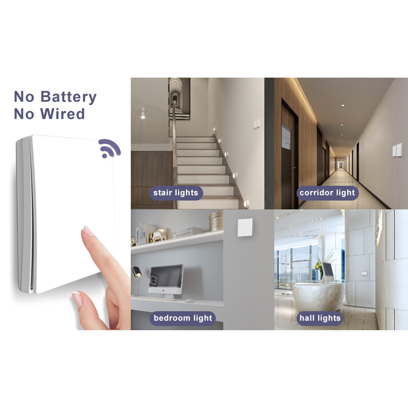 2 Gang Wireless Kinetic Switch + Dimmable & WiFi Receiver Bundle Kit Wireless Gang Switch, Battery-Free Wireless Kinetic Switch