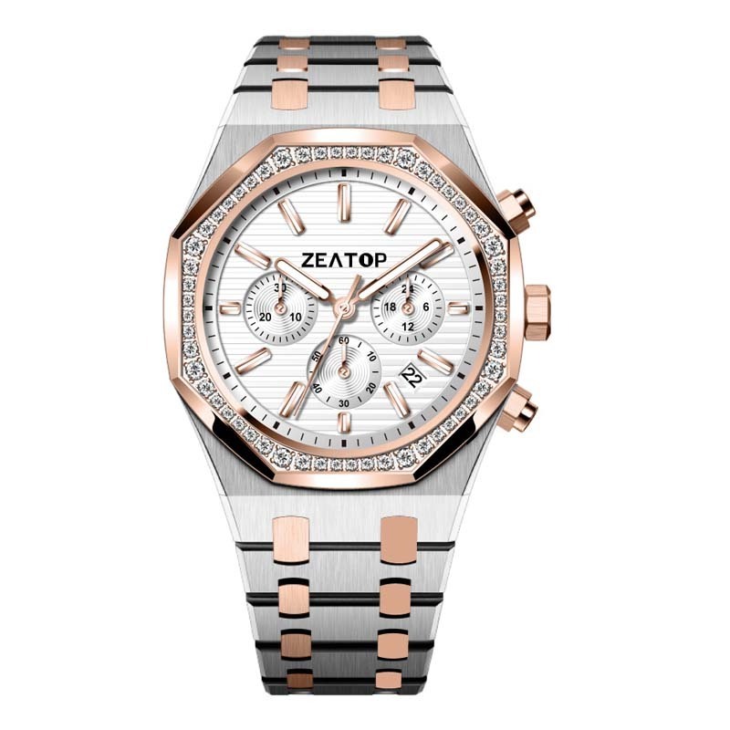 Unique Octagonal Watch Design Chronograph Stainless Steel Date Analog Quartz Watch Business Casual Fashion Wrist Watches for Men