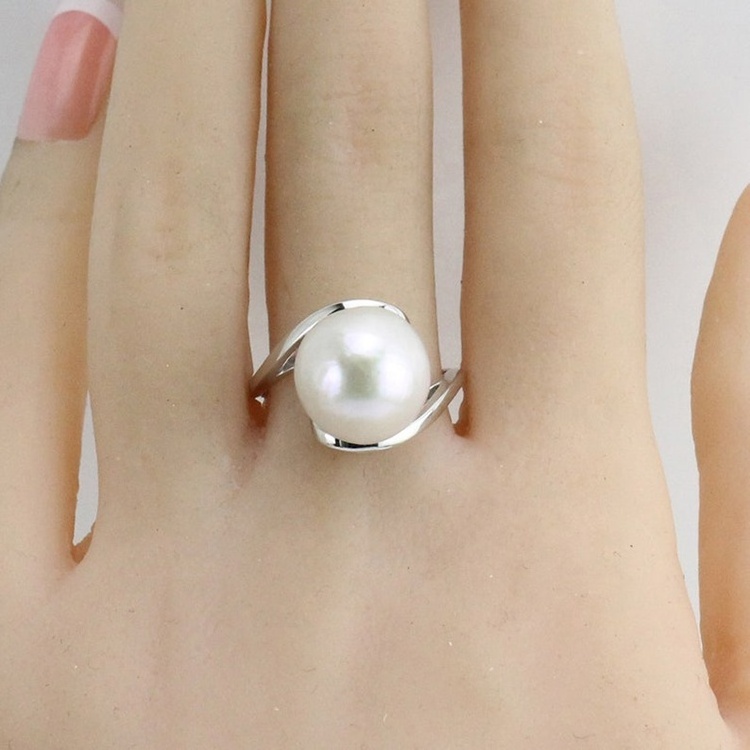 Factory Wholesale Cultured Large Freshwater Pearl Adjustable Ring Stainless Steel Silver Tone Open Ring