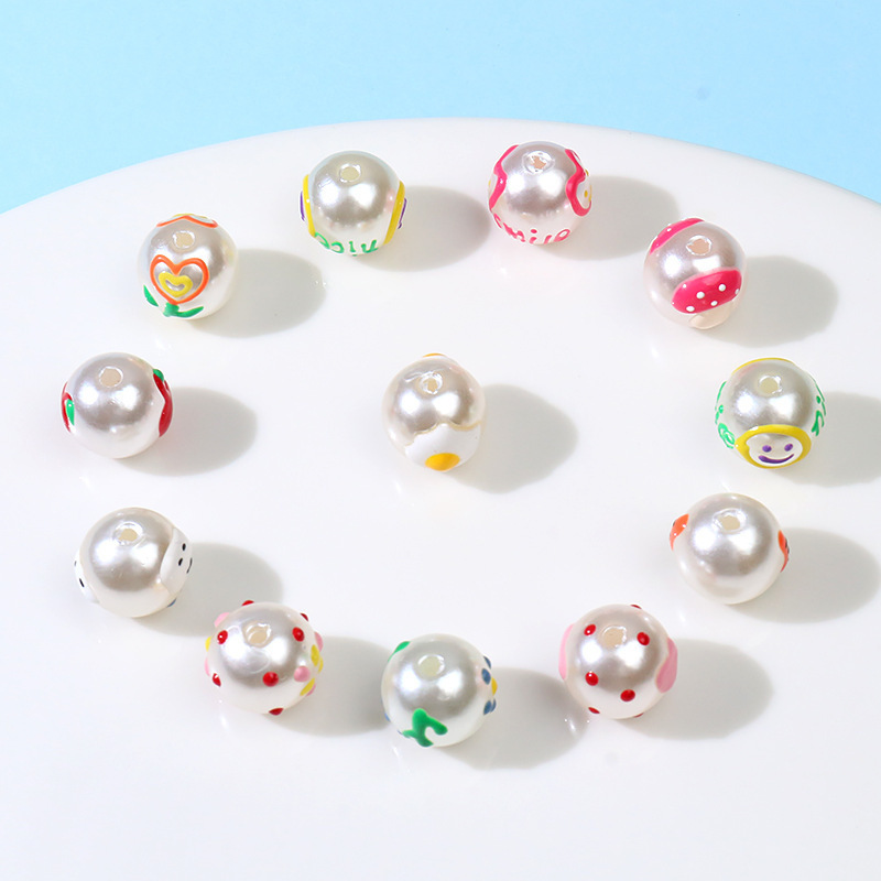 DIY beaded ABS imitation pearl hand-painted oil dripping bracelet straight hole loose bead accessories beads