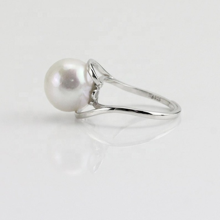 Factory Wholesale Cultured Large Freshwater Pearl Adjustable Ring Stainless Steel Silver Tone Open Ring