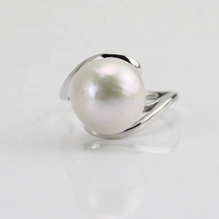 Factory Wholesale Cultured Large Freshwater Pearl Adjustable Ring Stainless Steel Silver Tone Open Ring