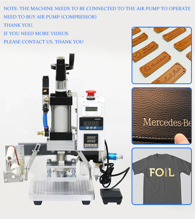 Factory wholesales heat transfer press machine leather embossing print beautiful brand logo pneumatic hot stamping machine