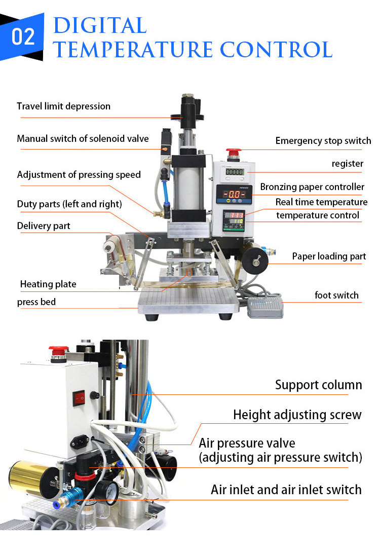 Factory wholesales heat transfer press machine leather embossing print beautiful brand logo pneumatic hot stamping machine