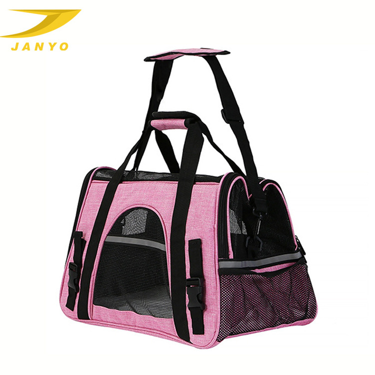 2021 Pet cage supplier 3 color blue pink grey 2 size square hand-held foldable carriers pet cage bag