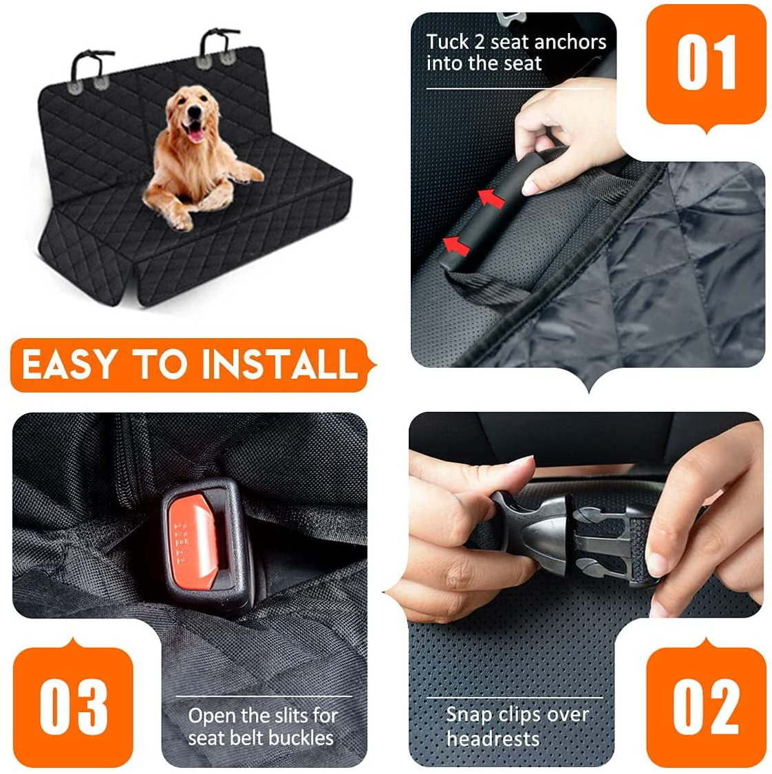 Hot sales Waterproof Pet Dog Car Seat Cover for Back Seat with 2 Pet Dogs Seat Belts