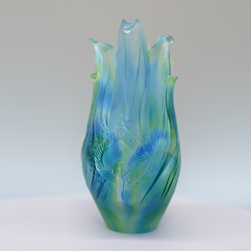 Creative decorative artwork glass vase/peacock feather vase for home decoration