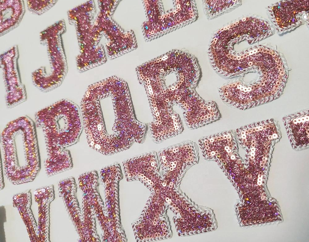 Pink Glitter Letter Sequin Patch clothing glitter Iron-On Alphabet Embroidery patches for clothing