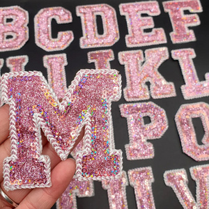 Pink Glitter Letter Sequin Patch clothing glitter Iron-On Alphabet Embroidery patches for clothing