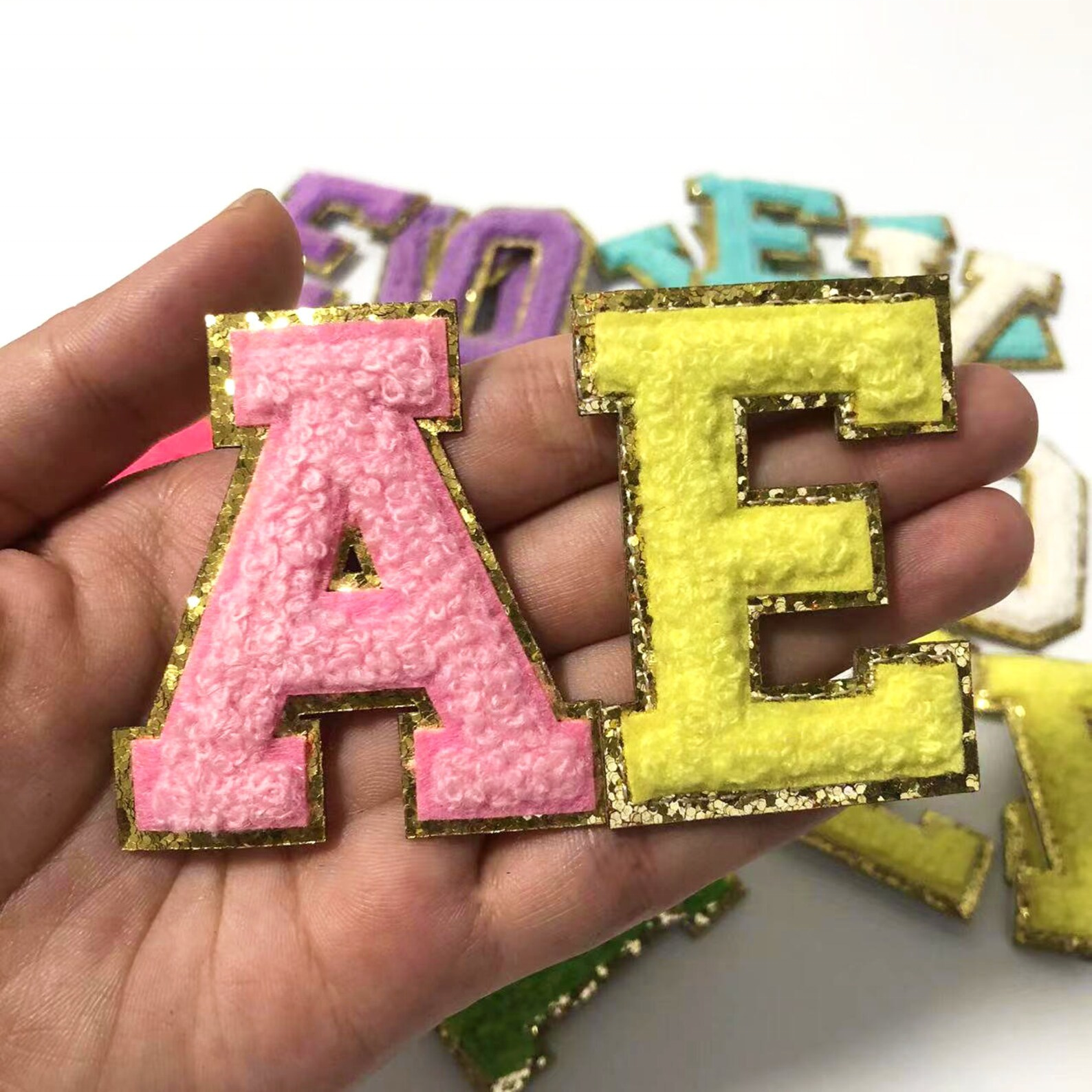 Multicolor Chenille Embroidered Letters Stick On Patch For Clothing Bag Laptop Diy Name Alphabet Adhesive Patches