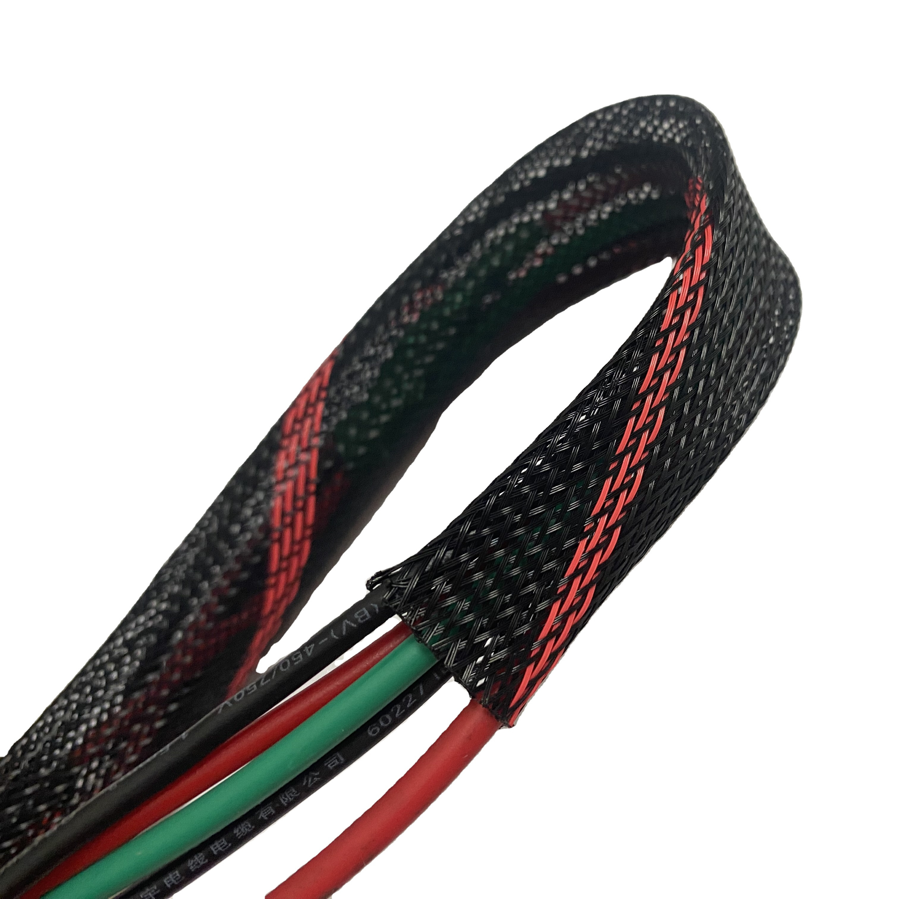 ZH Black Red Colors Combo PET Braided Cable Protective Management Sleeves Wire Loom Expandable Braided Cable Sleeving