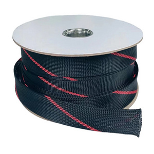 ZH Black Red Colors Combo PET Braided Cable Protective Management Sleeves Wire Loom Expandable Braided Cable Sleeving