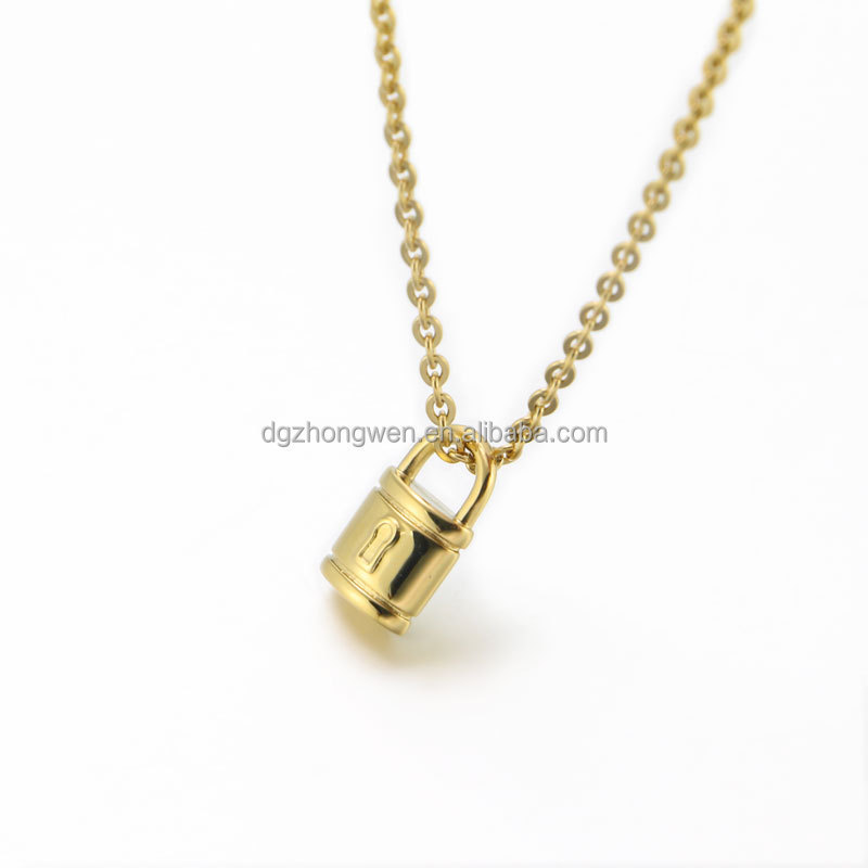 Wholesale Zhongwen 18kK Gold Plated Padlock Pendant 316 L Stainless Steel Chain Necklace Jewelry For Woman