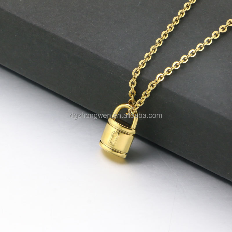 Wholesale Zhongwen 18kK Gold Plated Padlock Pendant 316 L Stainless Steel Chain Necklace Jewelry For Woman