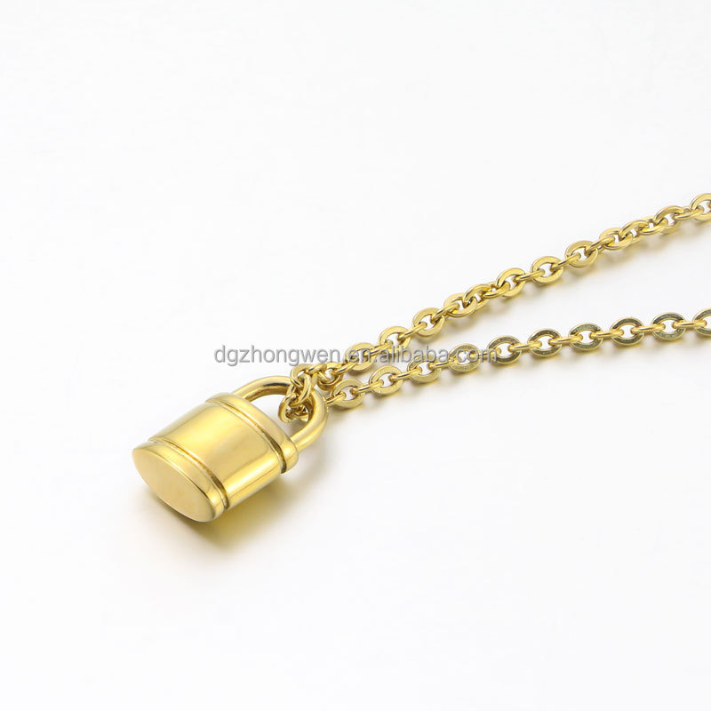 Wholesale Zhongwen 18kK Gold Plated Padlock Pendant 316 L Stainless Steel Chain Necklace Jewelry For Woman