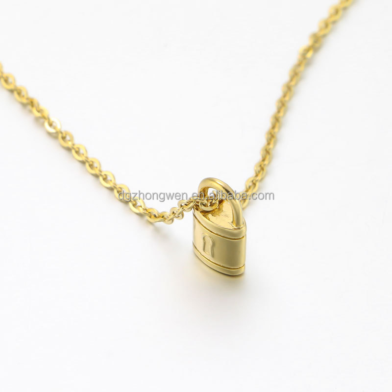 Wholesale Zhongwen 18kK Gold Plated Padlock Pendant 316 L Stainless Steel Chain Necklace Jewelry For Woman