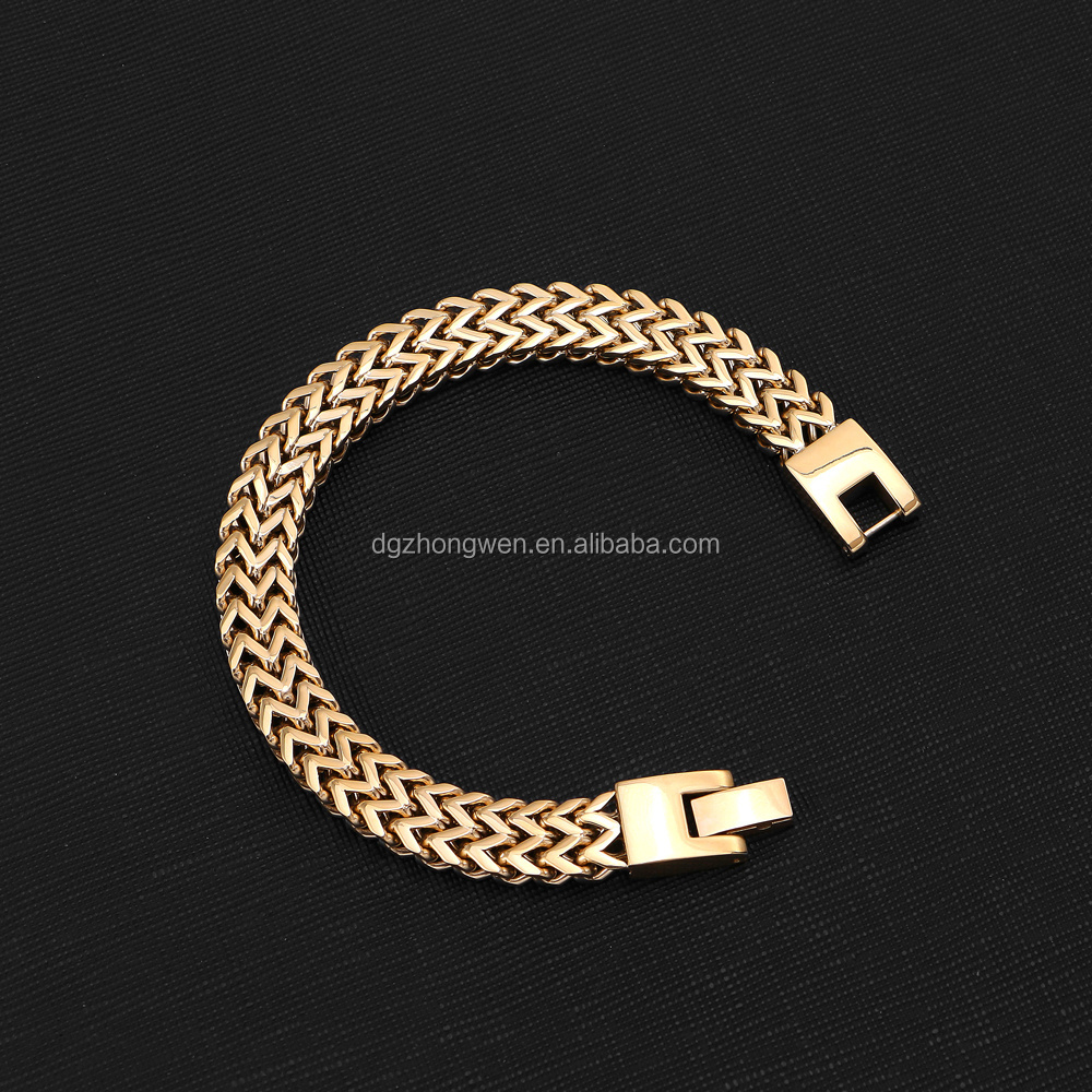 ZhongWen Tarnish Free Jewelry 18K Gold Plated Stainless Steel Luxury Tennis Bracelet For Men