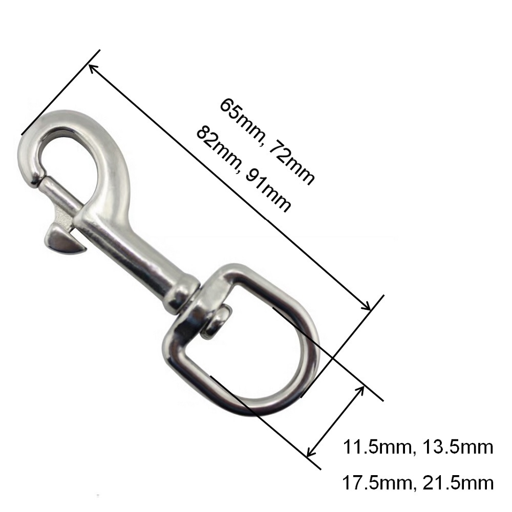 5PCS 316 Stainless Steel Swivel Eye Bolt Spring Snap Hook 65mm 72mm 82mm 91mm Marine Scuha Diving D Ring Snap Hooks With Swivel