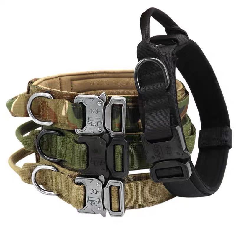 Custom Reflective Strap Heavy Duty Tactical Training Pet Dog Collar Leash Set With Quick Release Metal Buckle