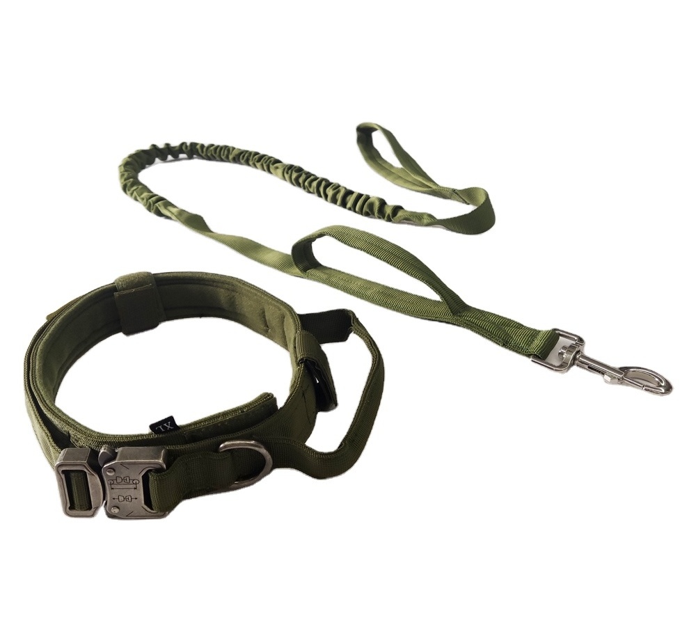 Custom Reflective Strap Heavy Duty Tactical Training Pet Dog Collar Leash Set With Quick Release Metal Buckle