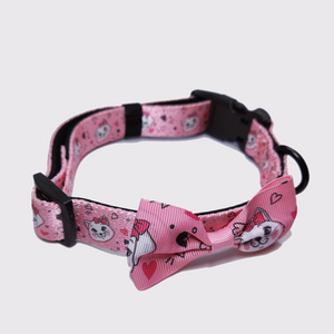 Pet Accessories Dog Bow Tie Cute Pink Soft Polyester Bowknot Dog Cat Collar With Custom Designer Logo