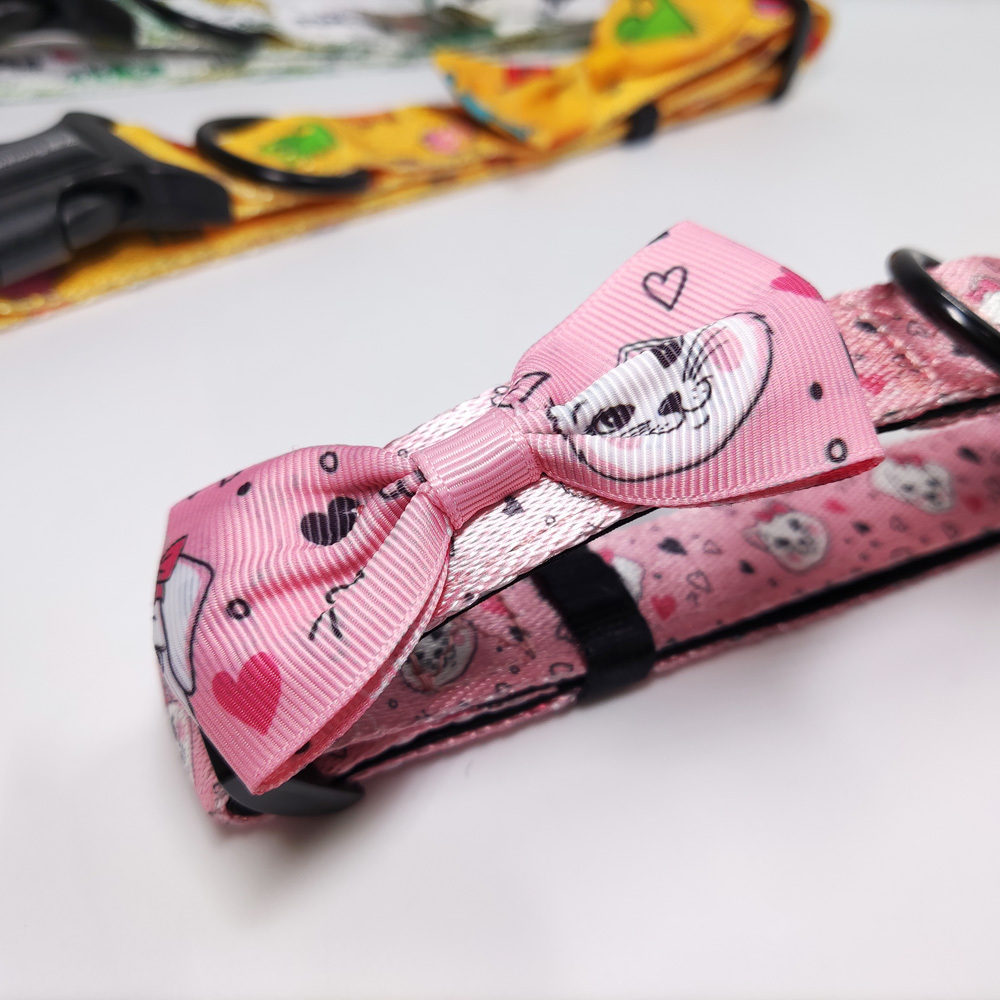 Pet Accessories Dog Bow Tie Cute Pink Soft Polyester Bowknot Dog Cat Collar With Custom Designer Logo