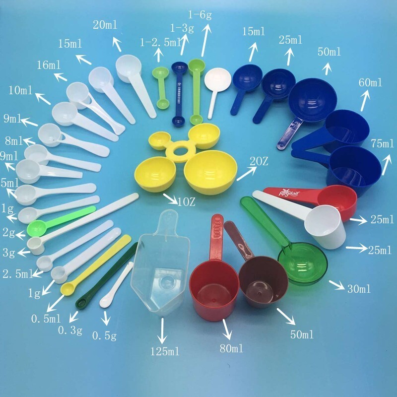 0.25ml 0.25g 1g 2g 3g 5g 10g 15g White Plastic Measuring Spoon Scoop For Milk Powder Tea Salt Round Flat Bottom Medicine