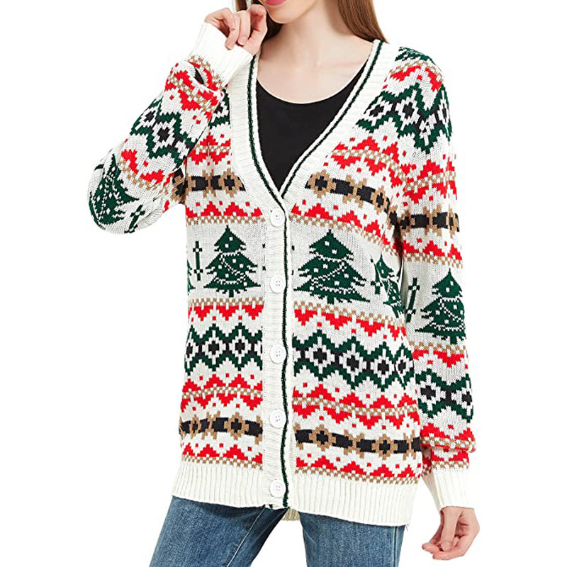 Winter High Quality OEM Cotton Wool Jumper Custom Cardigan Knitted Women Ugly Family Christmas Sweater