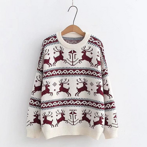 Custom High Quality Unisex Crew neck Jacquard Knit Pullover Sweater Christmas Jumper for Adults