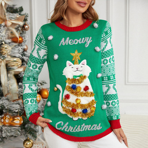 Factory Wholesale Custom Ugly Christmas Sweater Cat Design Pullover Xmas Sweater Jacquard Family Christmas Sweater For Adults