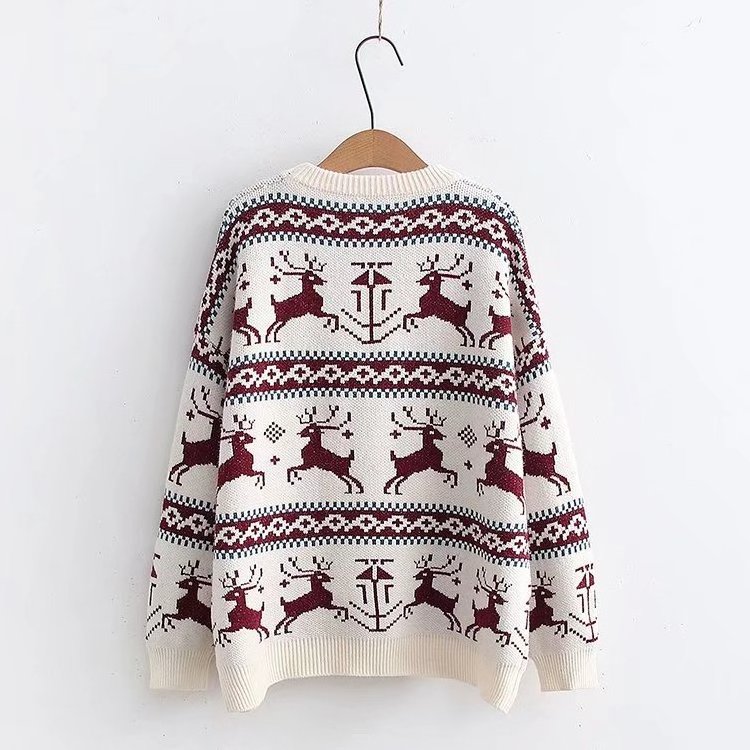 Custom High Quality Unisex Crew neck Jacquard Knit Pullover Sweater Christmas Jumper for Adults