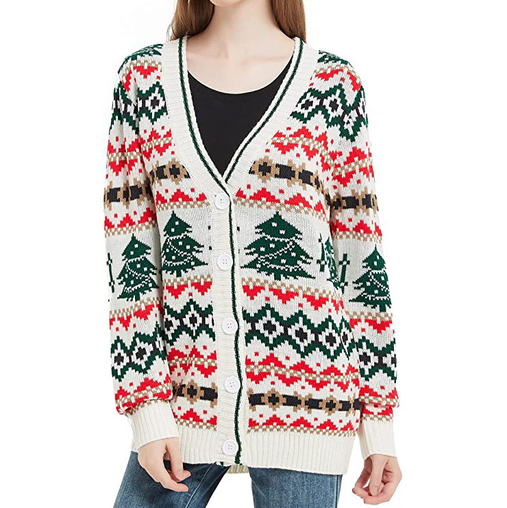 Winter High Quality OEM Cotton Wool Jumper Custom Cardigan Knitted Women Ugly Family Christmas Sweater