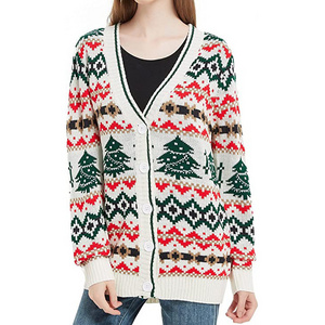 Winter High Quality OEM Cotton Wool Jumper Custom Cardigan Knitted Women Ugly Family Christmas Sweater