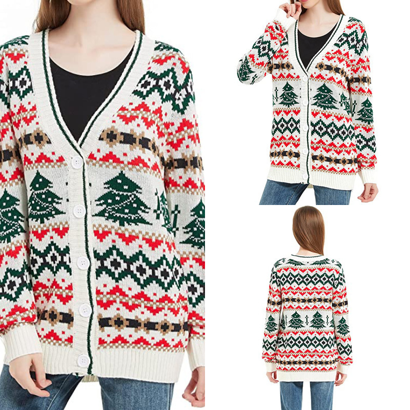 Winter High Quality OEM Cotton Wool Jumper Custom Cardigan Knitted Women Ugly Family Christmas Sweater