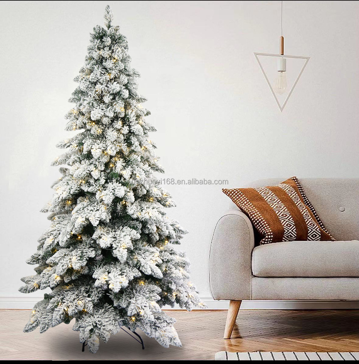 2024 Arbol de navided Snow Christmas Tree with Led Light, Indoor Family Christmas Tree with Metal Base