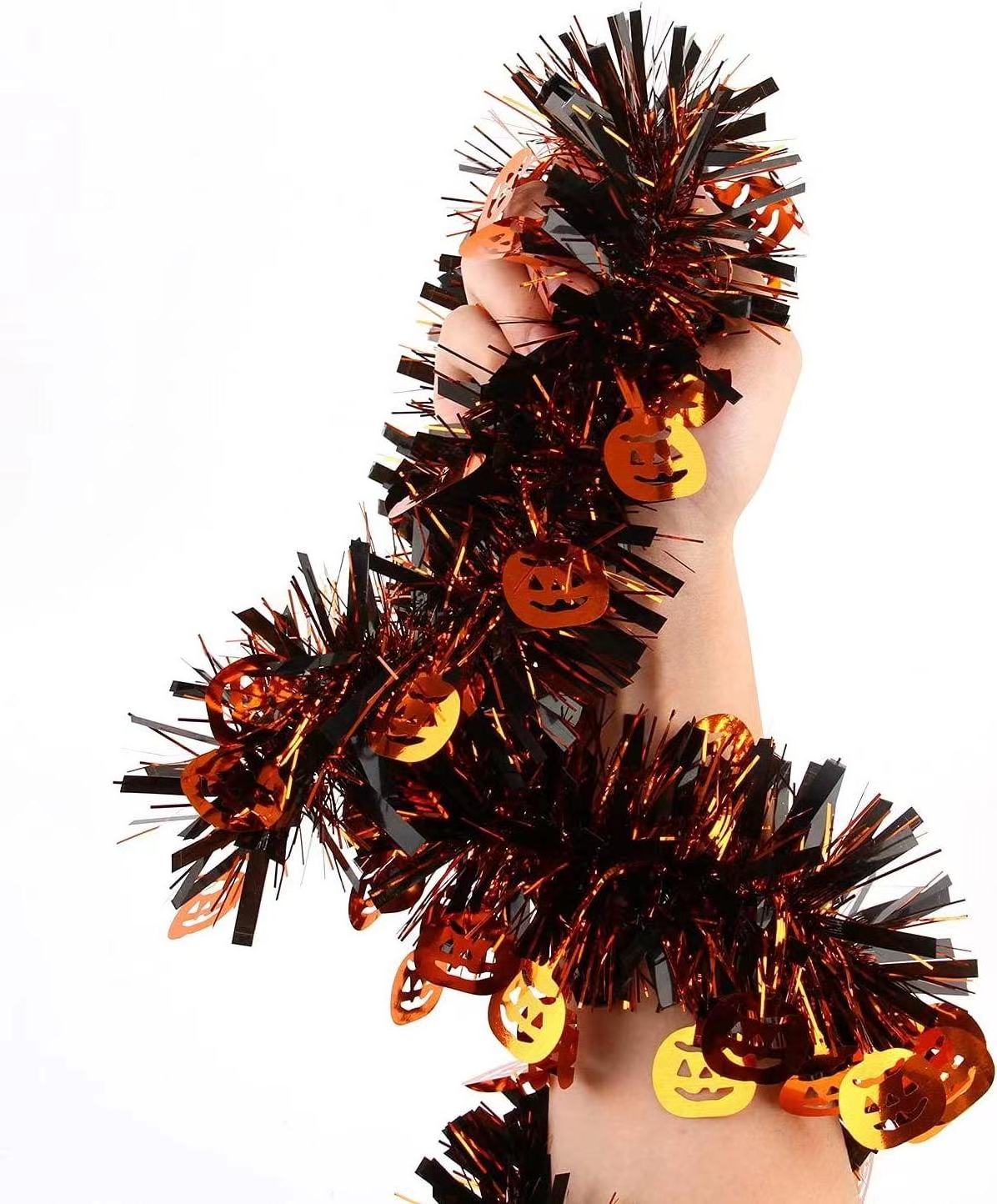 Factory Direct Supply Customized Artificial PVC Tinsel Garland With Pumpkin Face For Halloween Decoration