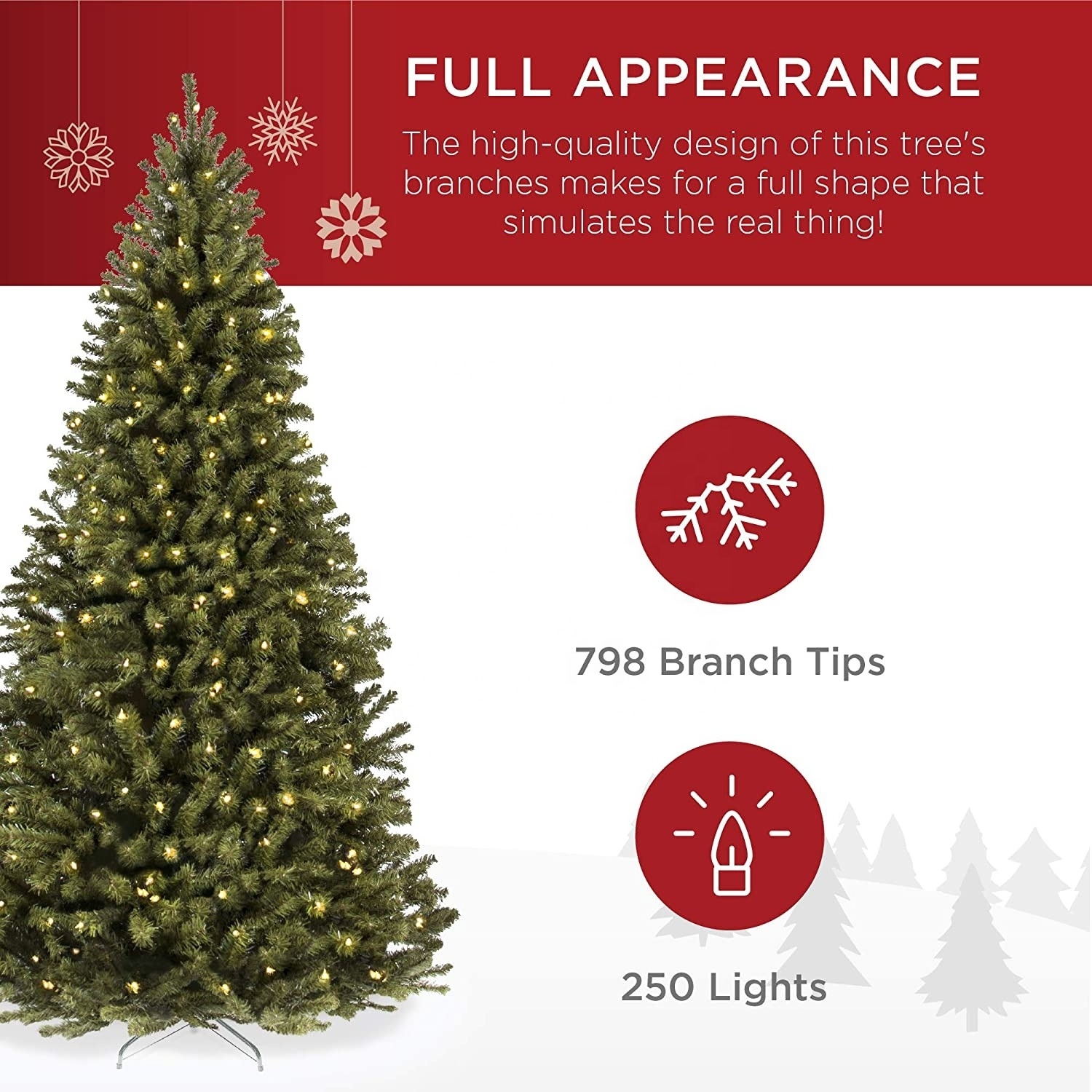 2024 Christmas Tree 6ft Pre-Lit Spruce Hinged Artificial Christmas Tree w/ 250  Incandescent Warm White Lights